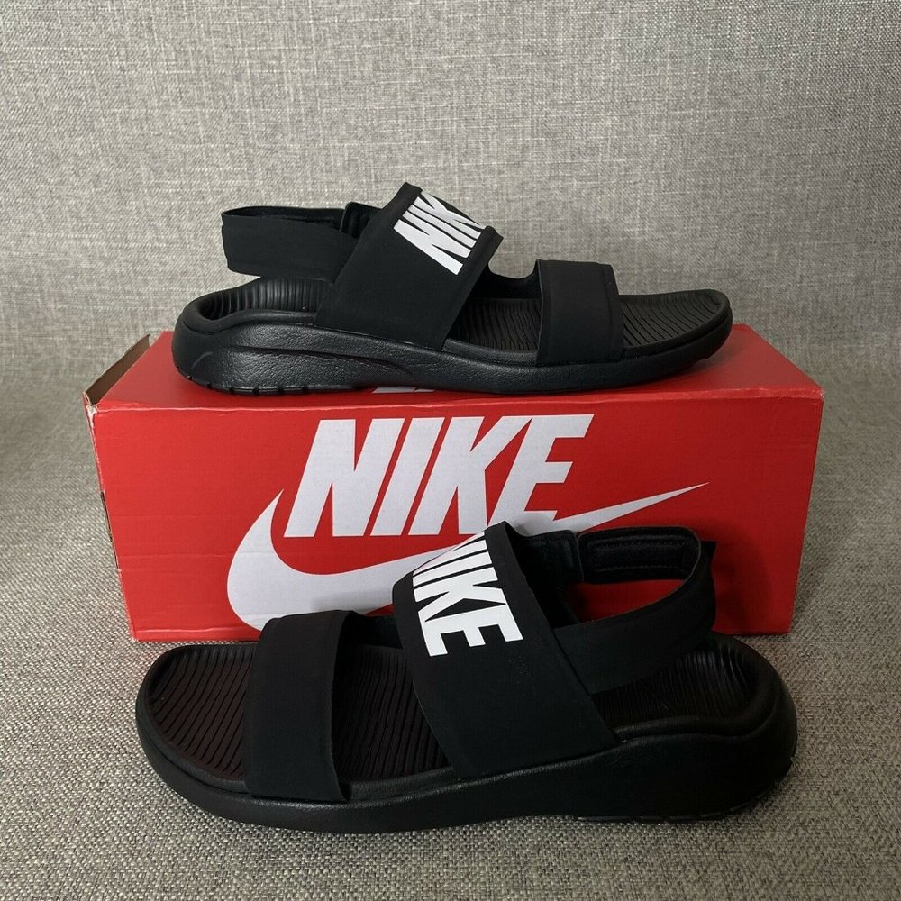 Nike Tanjun Black Strap Sandals Women's Size 9 Black And White Nike Logo - Picture 3 of 6